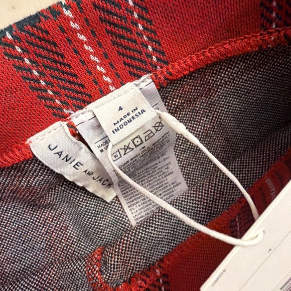 Janie & Jack Tartan Plaid Button Cuff Pant Red Navy Blue Knit Holiday Sz 4 - Picture 6 of 7
